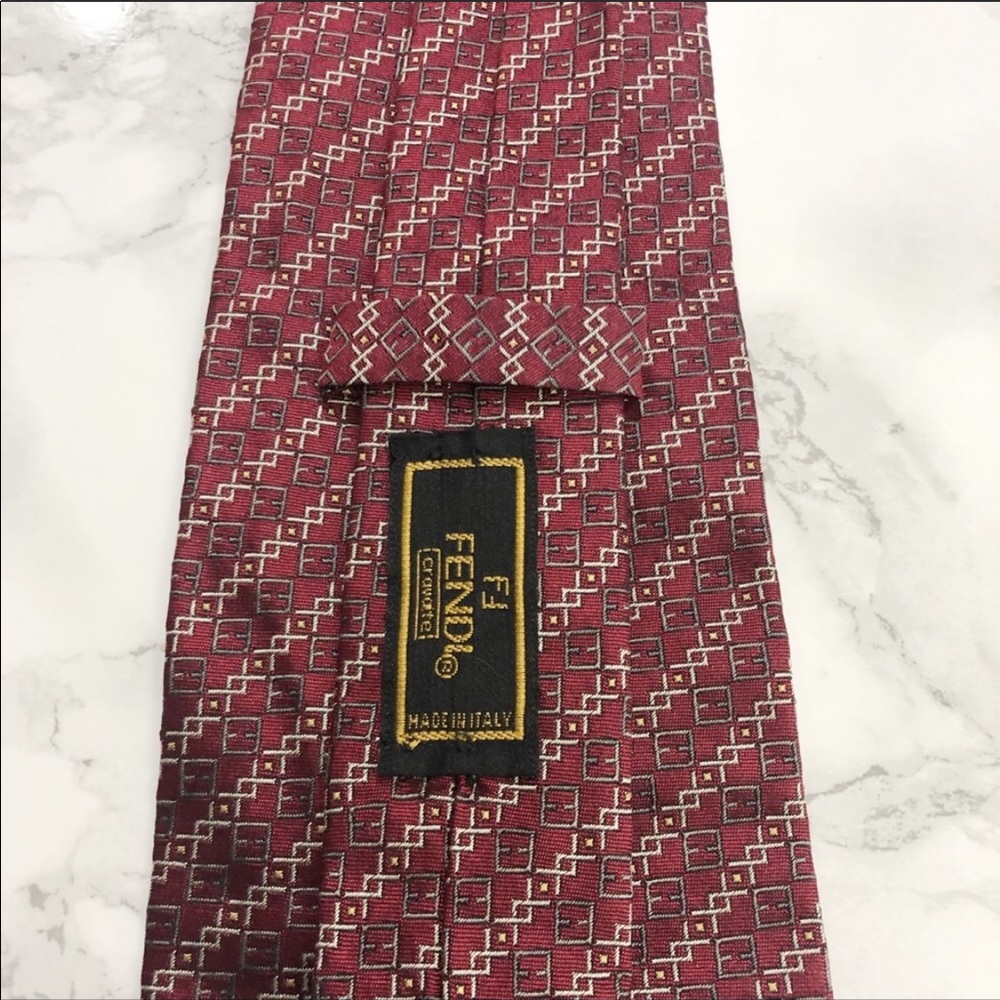 Fendi FF Monogram Red White Striped Silk Tie EUC